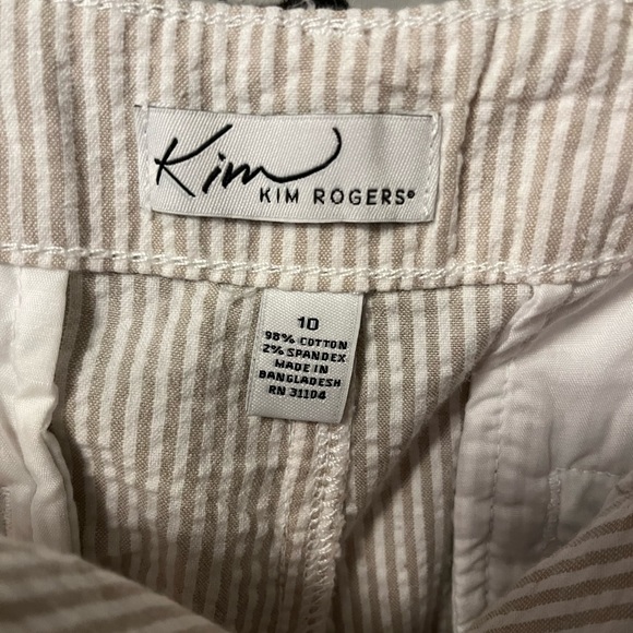 KIM ROGERS CUTE CREAM & TAN STRIPED COMFY COTTON LIGHTWEIGHT STRETCHY SHORTS - Picture 5 of 8